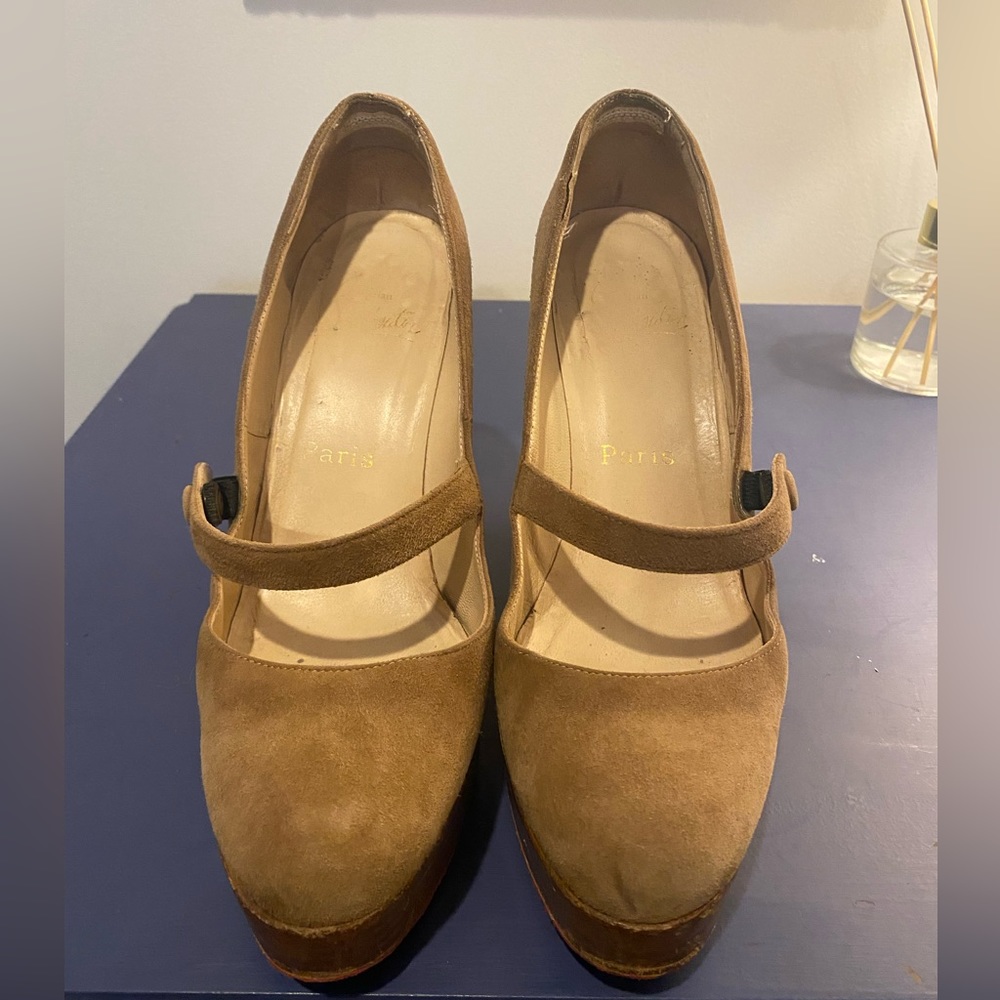 Louboutin Suede Wedge Suede Mary Janes, size 37.